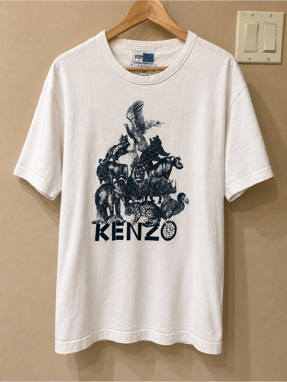 KENZO White Short-Sleeve Tee with Navy Animal Stack Graphic